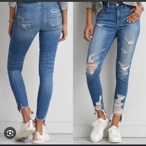 American Eagle High Rise Light Wash Distressed Denim